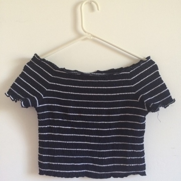 Navy Blue Stripped Crop Top