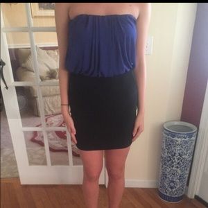Blue and Black Strapless Dress