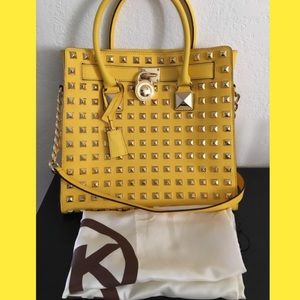 RARE Michael Kors Yellow Hamilton Studded Handbag