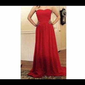 Red Strapless Chiffon Dress