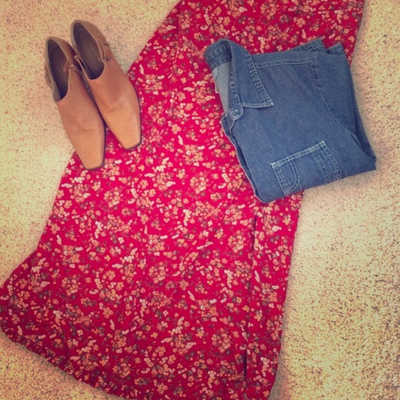 Red Floral Long Skirt