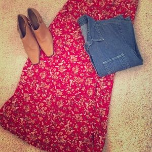 Red Floral Long Skirt