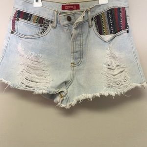 Southwestern detail denim shorts