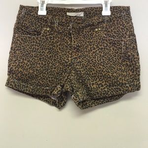 Leopard print denim shorts