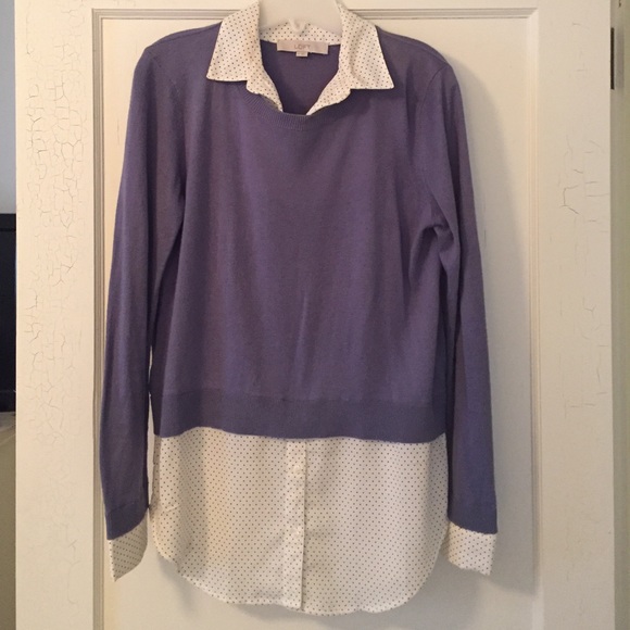SOLD-Loft Polka Dot Button Down / Sweater