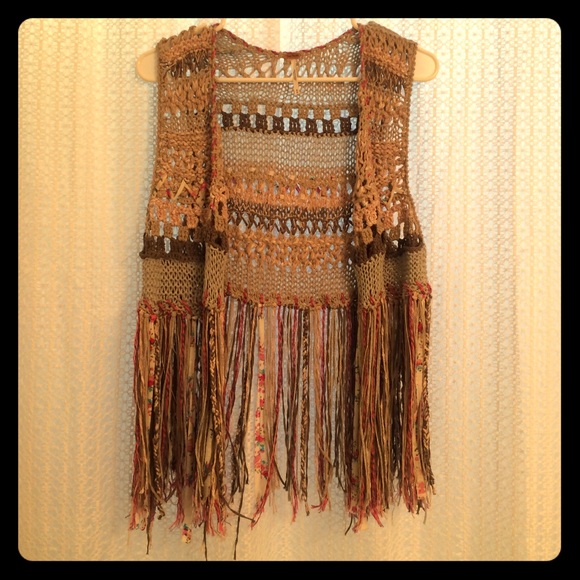 Free People colorful crocheted and fringed vest
