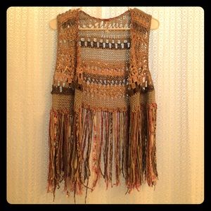 Free People colorful crocheted and fringed vest