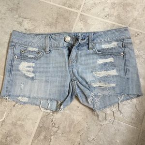 AE Medium Wash Destroyed Jean Shorts