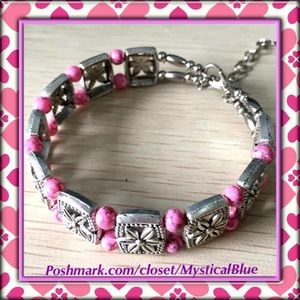 🌷New Tibetan Silver and Pink Bead Bangle