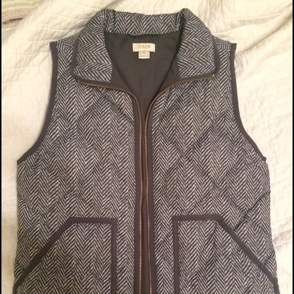 J. Crew Herringbone quilted grey puffer vest