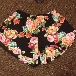 Floral print shorts.