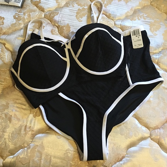 Black and white two piece bathing suit