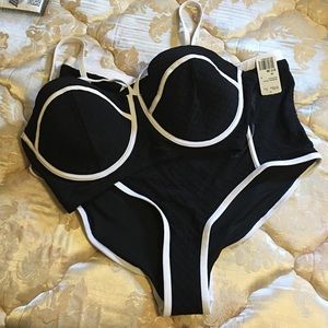 Black and white two piece bathing suit