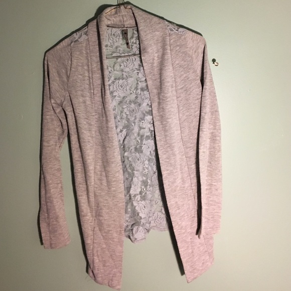 Gray cardigan with floral lace back
