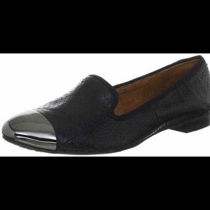 Snake skin black smoking loafers flats