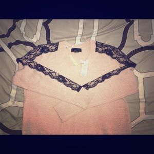 Pink glitter & black lace knitted sweater