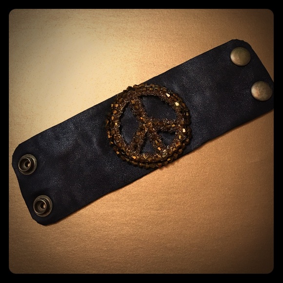 Handmade black leather cuff bracelet