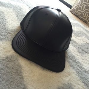Black (faux) leather baseball hat