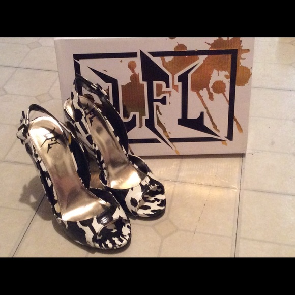 LFL black and white slingback heels.