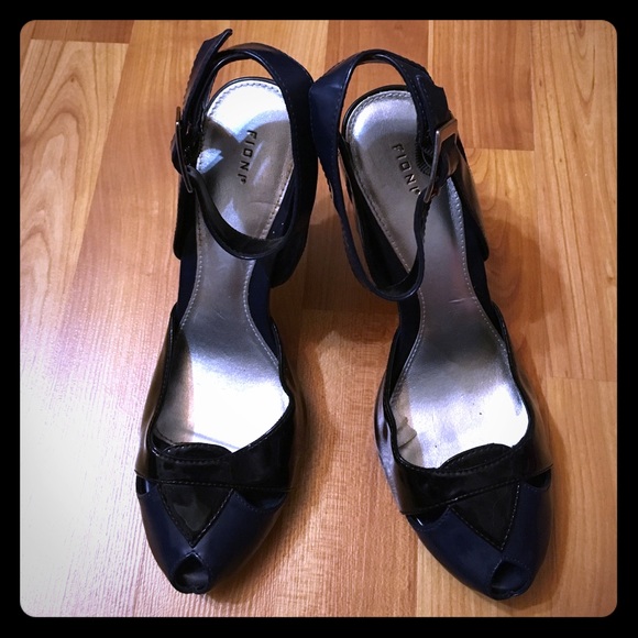 Navy and Black strap heel
