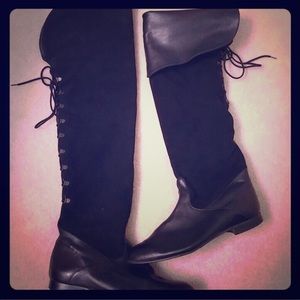 Sexy Black Over the Knee Foldover Boots