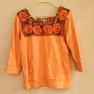 Lucky Brand Orange Embroidered Sweatshirt