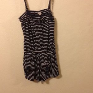 White and blue striped romper. With pockets