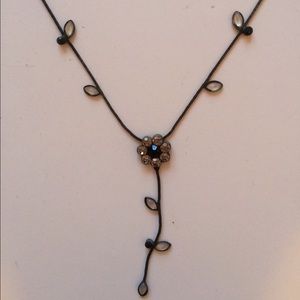**LAST CALL**Black & Crystal Flower/Leaf Necklace