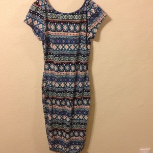 Tribal print fitted stretch dress.