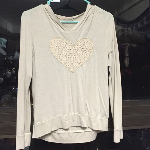tan colored long sleeve heart shirt