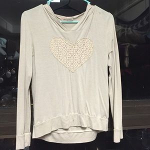 tan colored long sleeve heart shirt