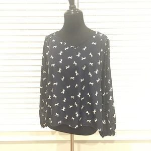 navy print blouse