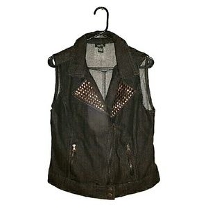 Black Denim Moto Vest