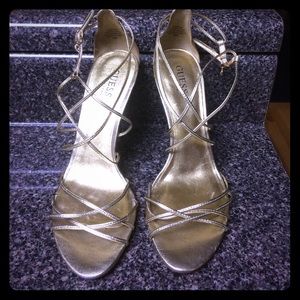Gold strappy guess heels