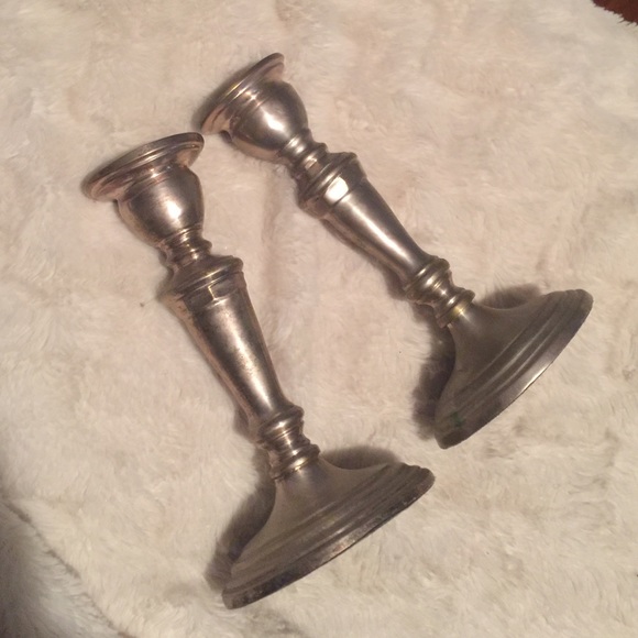 2 antique brass candle holders