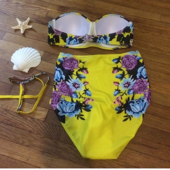 Yellow Floral Bandeau Bikini - Picture 3 of 4