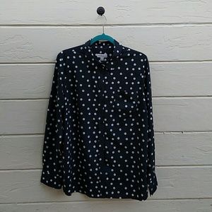 Black white polkadot button down