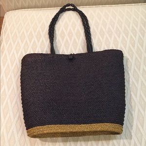 Brown woven bag with beaded handles😊