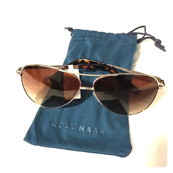 NWT Cole Haan gold polarized aviator sunglasses