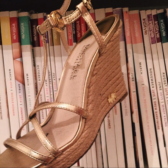 Micheal Kors Gold Espadrille Wedges