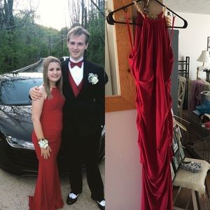 Red halter prom dress