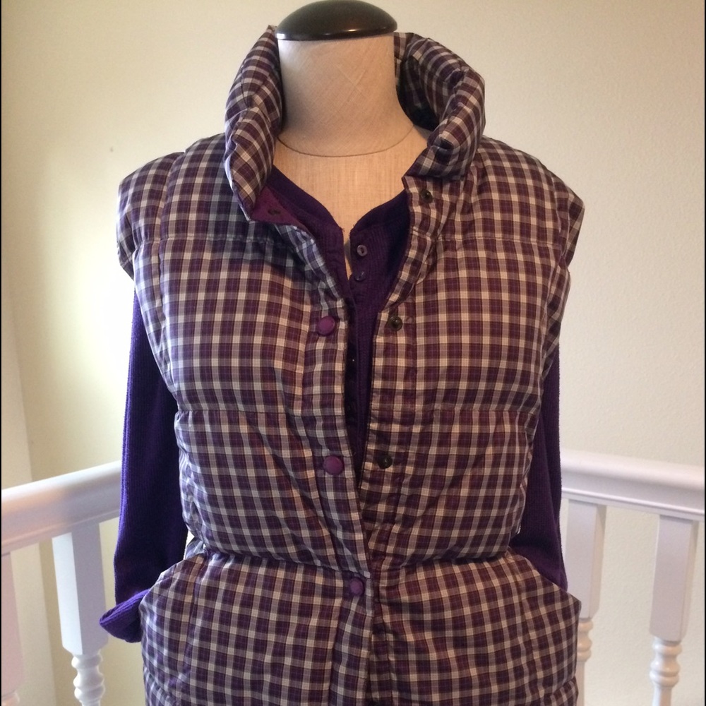 EUC Land's End Purple Plaid Puffer Vest size XL