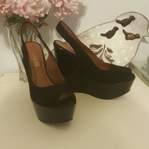 ALDO Black Peep Toe Wedges