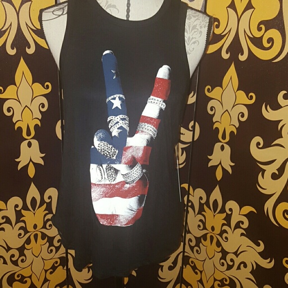 Tops - BNWT American Flag Peace sign jeweled tank