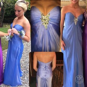 Strapless periwinkle or bluish purple prom dress