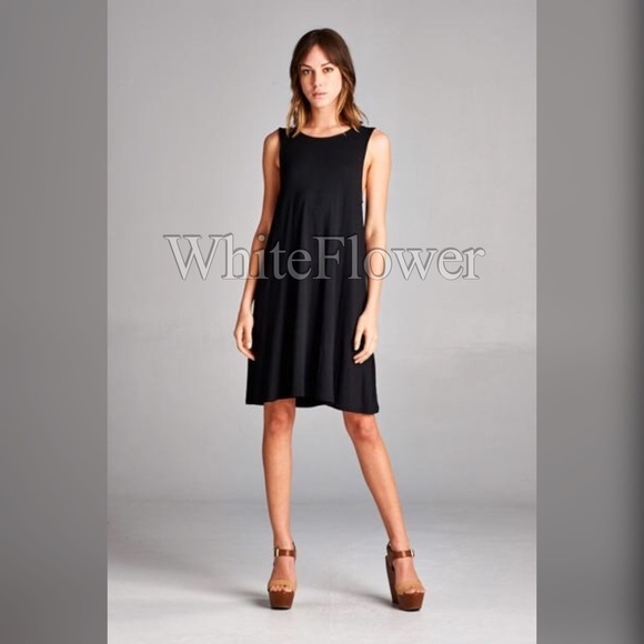 Black Lace Up Mid Length Dress. S M L - Picture 2 of 3