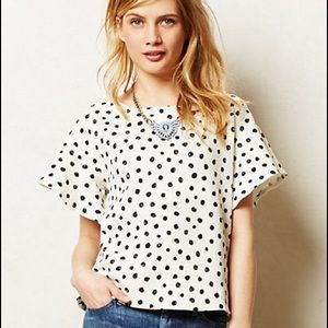Anthropologie polka dotted flutter sleeve top