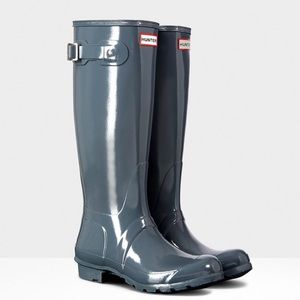 Tall Grey glossy Hunter rain boots
