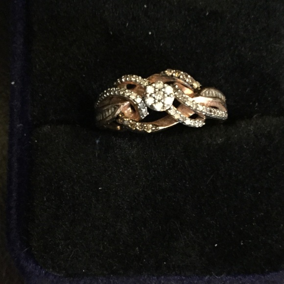 10k rose gold white and champagne Diamond ring