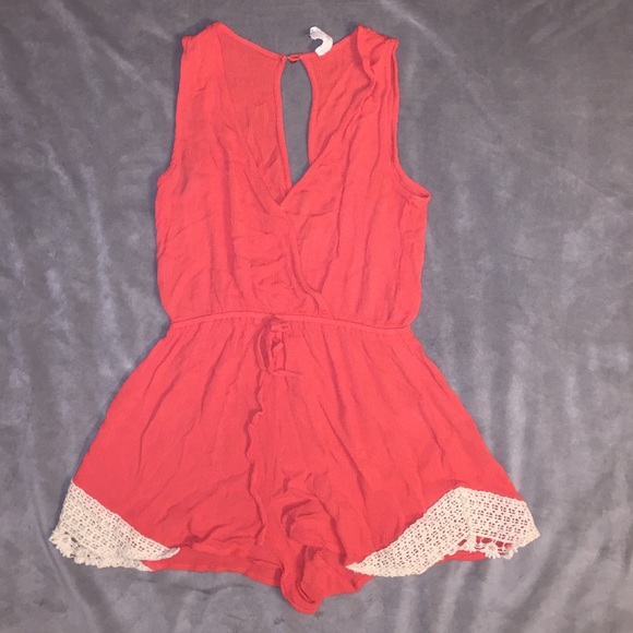 Coral w/ Crochet Romper!!!